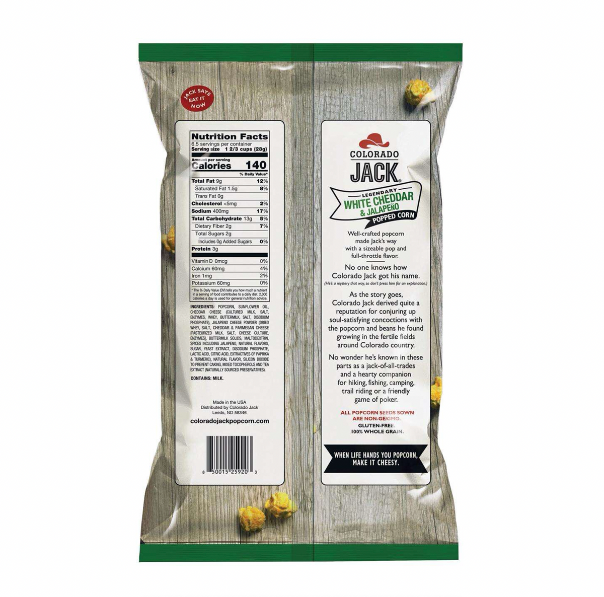 Colorado Jack Popcorn White Cheddar And Jalapeno 56g Sugar Box