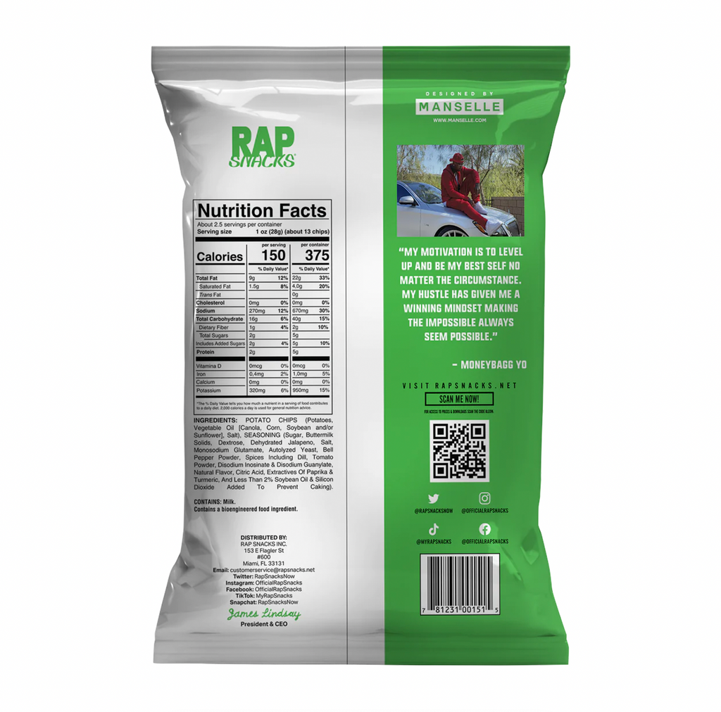 Rap Snacks Money Bagg Yo Jalapeno Dill Pickle 71g - Sugar Box